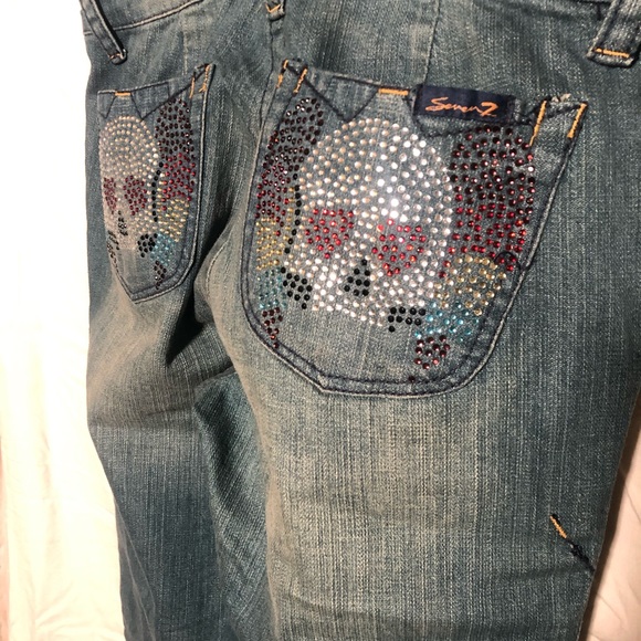 OVERALLS by SEVEN7 Women’s Small. 6 Pocket. Adjustable Straps. Skull Rhinestone. - Picture 6 of 7